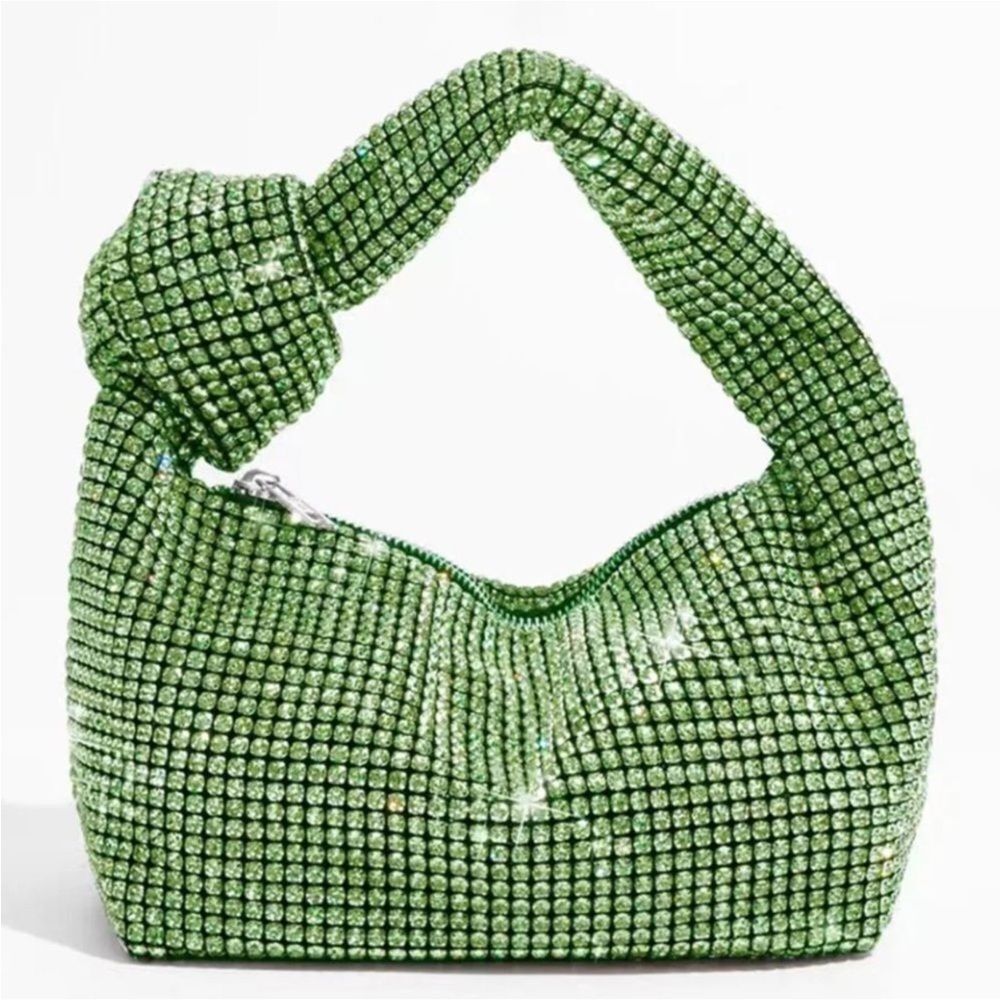Rhinestone Knot Handle Hobo Bag in Green NWOT